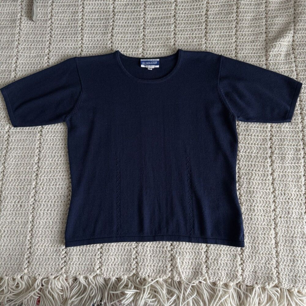 Pendleton Short Sleeve Sweater Shirt Women’s M Cotton Blend Top Navy Blue